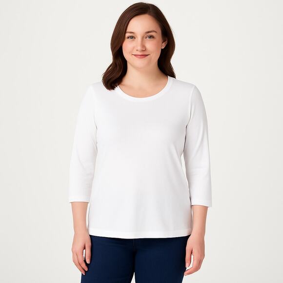 Isaac Mizrahi Essentials White 3/4 Sleeve Pima Cotton Top Women’s Size Large - Picture 1 of 7